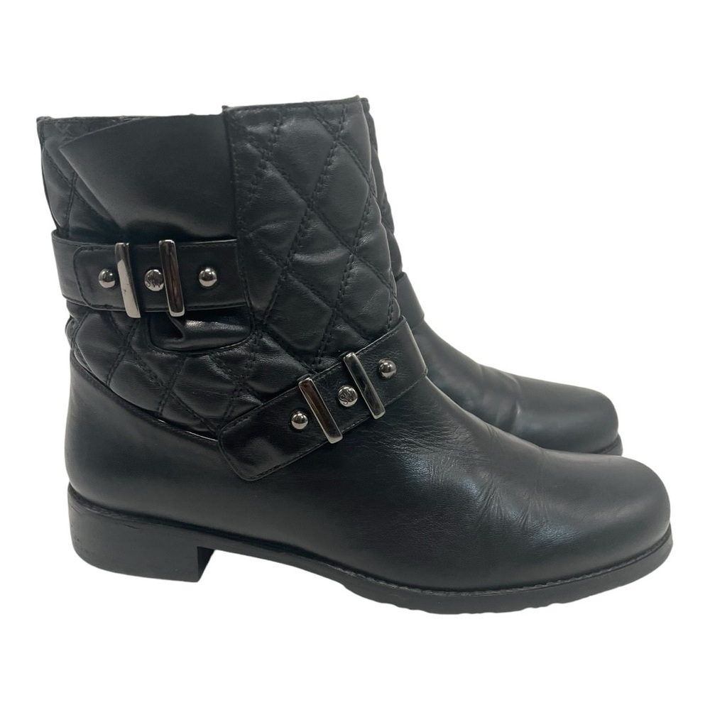 Stuart Weitzman Black Leather Quilted Biker Motorcycle Booties Women’s 8.5 - Picture 6 of 16